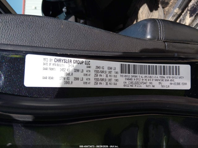 Продаж на аукціоні авто 2014 Dodge Durango Limited, vin: 1C4RDJDG5EC475447, номер лоту: 45473473
