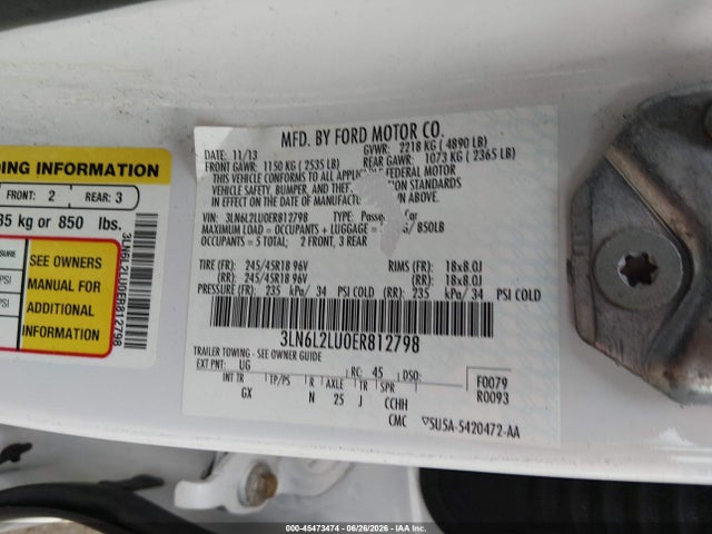 2014 Lincoln Mkz Hybrid მანქანა იყიდება აუქციონზე, vin: 3LN6L2LU0ER812798, აუქციონის ნომერი: 45473474