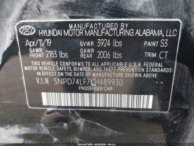 Hyundai ELANTRA SE 2019 5NPD74LF7KH489930 Image 9