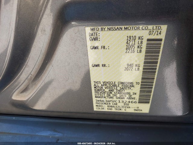 Nissan Altima 2.5 S 2015 1N4AL3AP5FC132466 Image 9