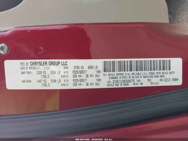 45473498 :رقم المزاد ، 2C4RC1CG9ER285775 vin ، 2014 Chrysler Town & Country Touring-l مزاد بيع