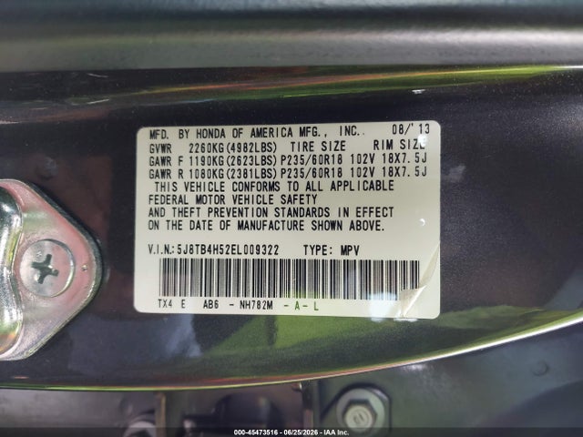 Auction sale of the 2014 Acura Rdx, vin: 5J8TB4H52EL009322, lot number: 45473516