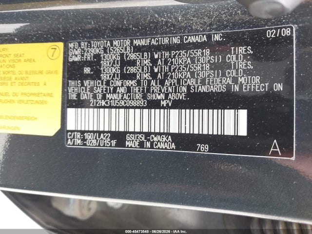 Aukcja sprzedaży 2009 Lexus Rx 350, vin: 2T2HK31U59C098893, numer aukcji: 45473545