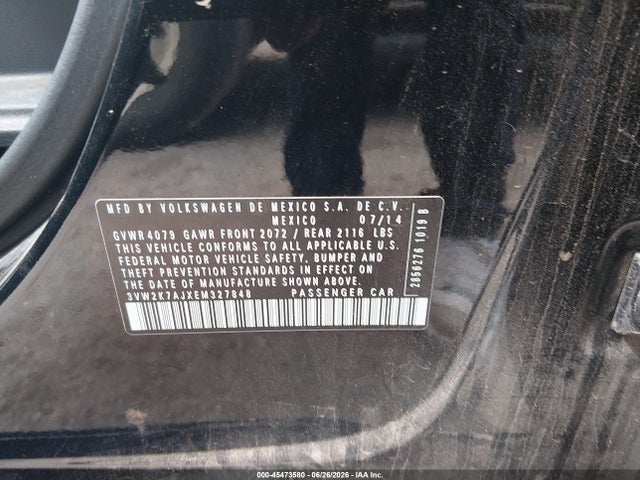 Auction sale of the 2014 Volkswagen Jetta 2.0l S, vin: 3VW2K7AJXEM327848, lot number: 45473580