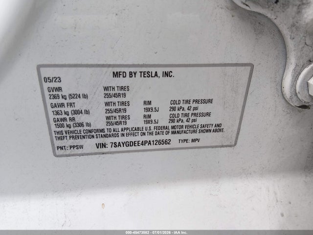 Aukcja sprzedaży 2023 Tesla Model Y Awd/long Range Dual Motor All-wheel Drive, vin: 7SAYGDEE4PA126562, numer aukcji: 45473582