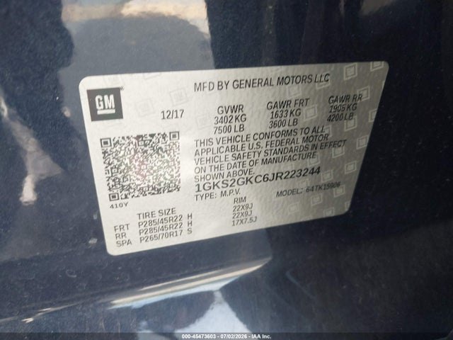 Продажа на аукционе авто 2018 Gmc Yukon Xl Slt, vin: 1GKS2GKC6JR223244, номер лота: 45473603