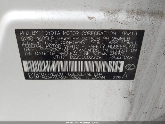 Aukcja sprzedaży 2014 Lexus Is 250, vin: JTHCF1D22E5002239, numer aukcji: 45473604