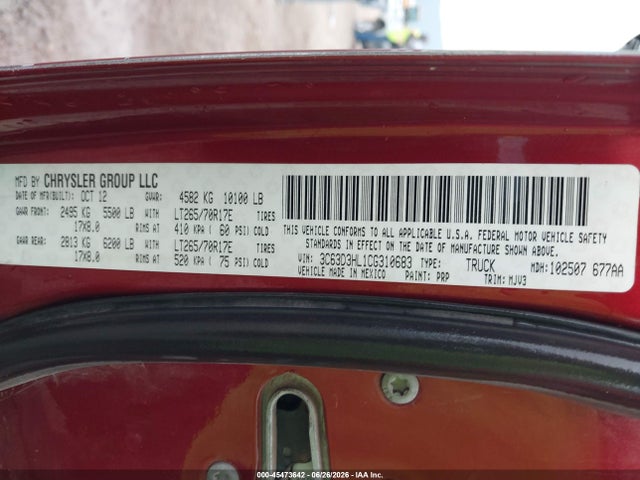 Продаж на аукціоні авто 2012 Ram 3500 Slt, vin: 3C63D3HL1CG310683, номер лоту: 45473642