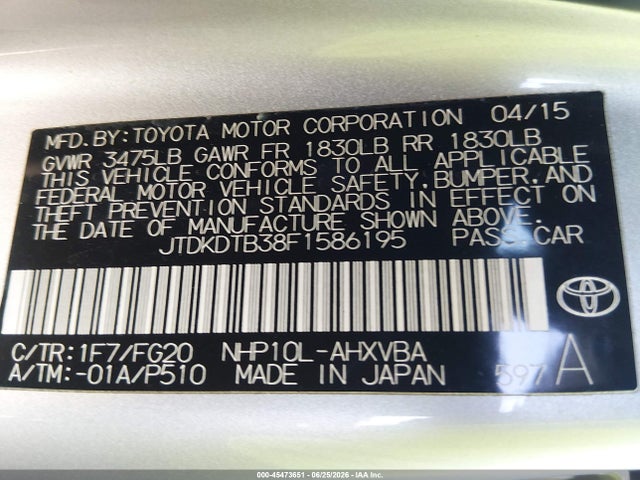 Toyota Prius C Two 2015 JTDKDTB38F1586195 Image 9