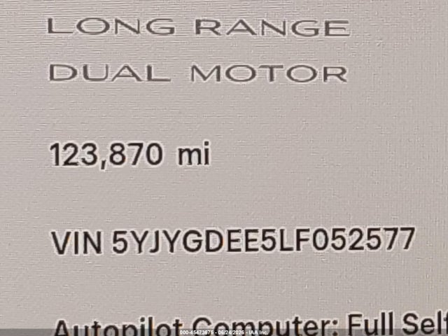 45473675 :رقم المزاد ، 5YJYGDEE5LF052577 vin ، 2020 Tesla Model Y Long Range Dual Motor All-wheel Drive مزاد بيع