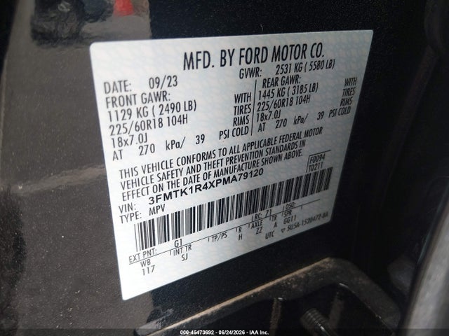Продажа на аукционе авто 2023 Ford Mustang Mach-e Select, vin: 3FMTK1R4XPMA79120, номер лота: 45473692