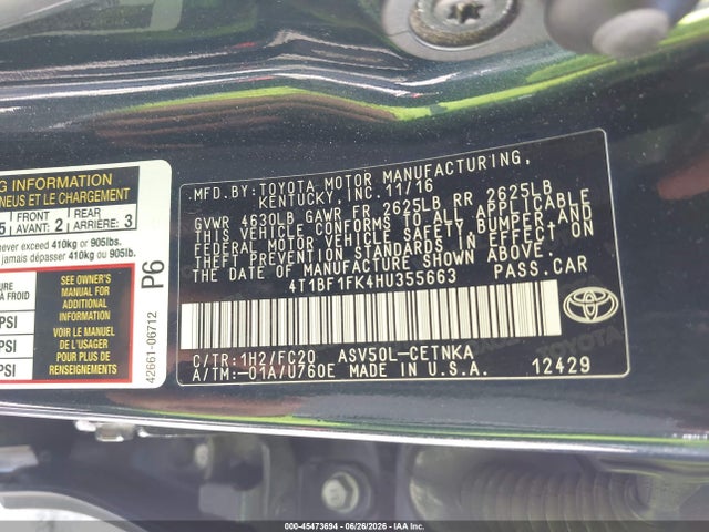 Toyota CAMRY LE 2017 4T1BF1FK4HU355663 Image 9