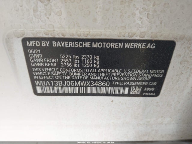Продажа на аукционе авто 2021 Bmw 530i Xdrive, vin: WBA13BJ06MWX34860, номер лота: 45473711
