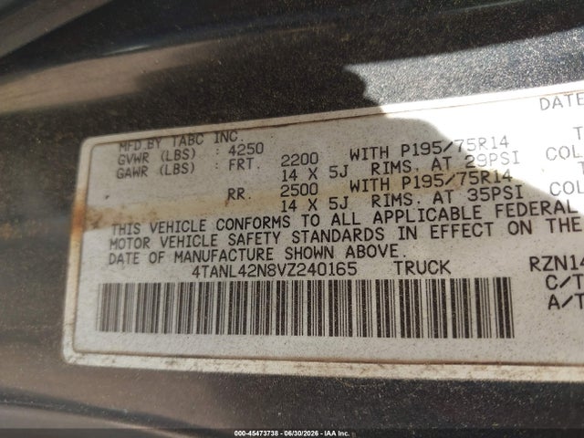 Auction sale of the 1997 Toyota Tacoma, vin: 4TANL42N8VZ240165, lot number: 45473738