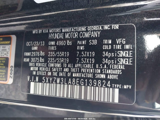 Продажа на аукционе авто 2014 Hyundai Santa Fe Sport 2.0l Turbo, vin: 5XYZW3LA8EG139824, номер лота: 45473740