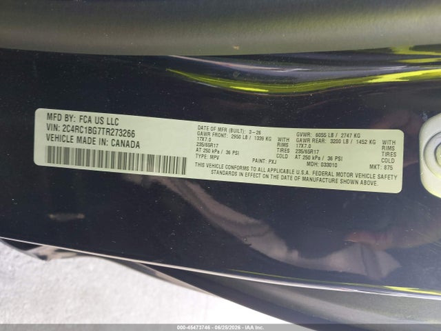 45473746 :رقم المزاد ، 2C4RC1BG7TR273266 vin ، 2026 Chrysler Pacifica Select مزاد بيع