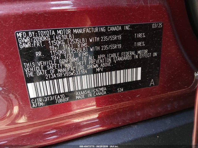 Aukcja sprzedaży 2025 Toyota Rav4 Xle Premium, vin: 2T3A1RFV9SW533164, numer aukcji: 45473770