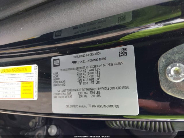 Продажа на аукционе авто 2021 Gmc Yukon 2wd Slt, vin: 1GKS1BKD5MR349792, номер лота: 45473806