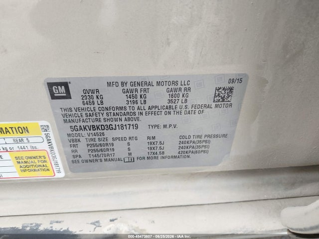Продаж на аукціоні авто 2016 Buick Enclave Leather, vin: 5GAKVBKD3GJ181719, номер лоту: 45473807