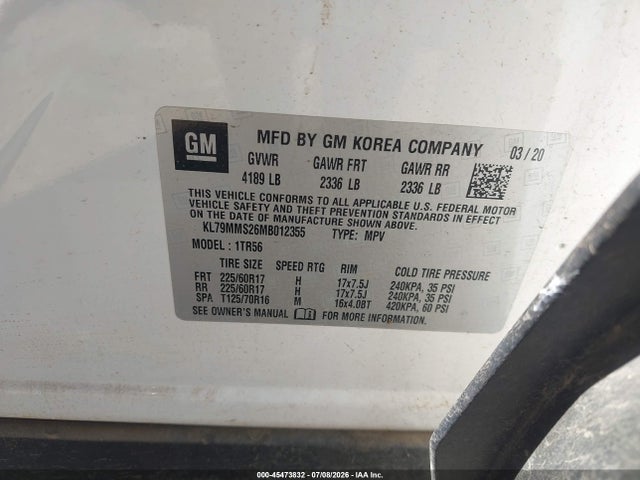 45473832 :رقم المزاد ، KL79MMS26MB012355 vin ، 2021 Chevrolet Trailblazer Fwd Ls مزاد بيع