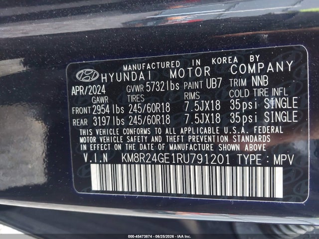 Aukcja sprzedaży 2024 Hyundai Palisade Sel, vin: KM8R24GE1RU791201, numer aukcji: 45473874