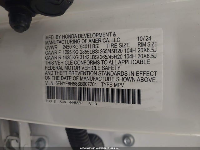 2025 Honda Passport Awd Ex-l მანქანა იყიდება აუქციონზე, vin: 5FNYF8H58SB007704, აუქციონის ნომერი: 45473893