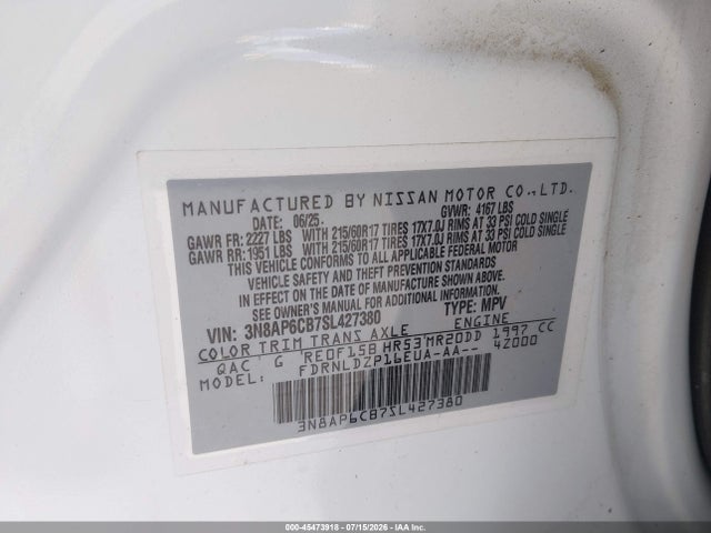 3N8AP6CB7SL427380 Nissan Kicks Sv Intelligent Awd
