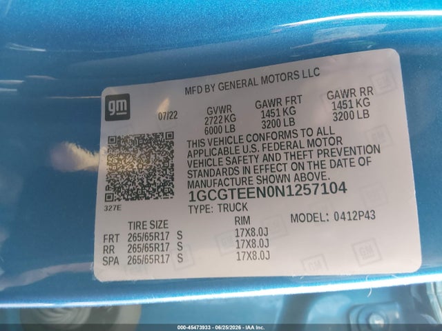1GCGTEEN0N1257104 Chevrolet Colorado 4wd Short Box Zr2