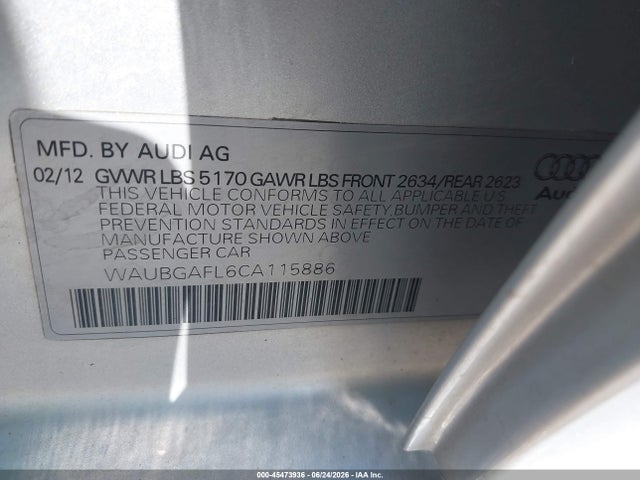 Aukcja sprzedaży 2012 Audi S4 3.0 Premium Plus, vin: WAUBGAFL6CA115886, numer aukcji: 45473936