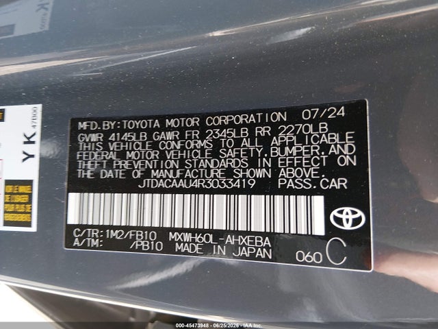 Продаж на аукціоні авто 2024 Toyota Prius Le, vin: JTDACAAU4R3033419, номер лоту: 45473948