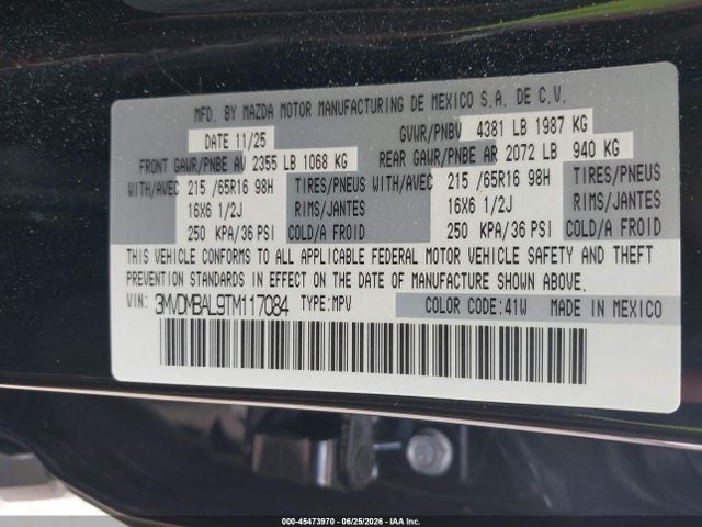Aukcja sprzedaży 2026 Mazda Cx-30 2.5 S, vin: 3MVDMBAL9TM117084, numer aukcji: 45473970