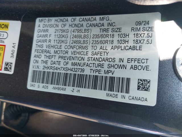 Продажа на аукционе авто 2025 Honda Cr-v Ex-l Awd, vin: 2HKRS4H7XSH432739, номер лота: 45473989