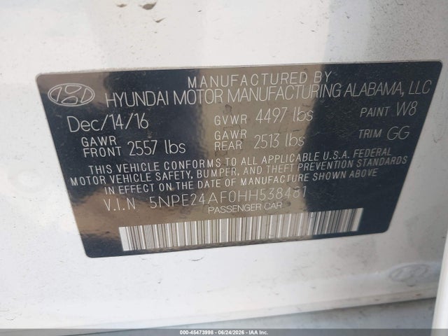 Hyundai SONATA SE 2017 5NPE24AF0HH538481 Image 9