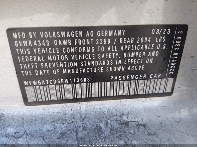 WVWGA7CD6RW113688 Volkswagen GOLF GTI S