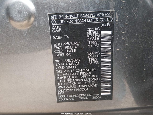 Nissan ROGUE SV 2015 KNMAT2MV9FP555364 Image 9