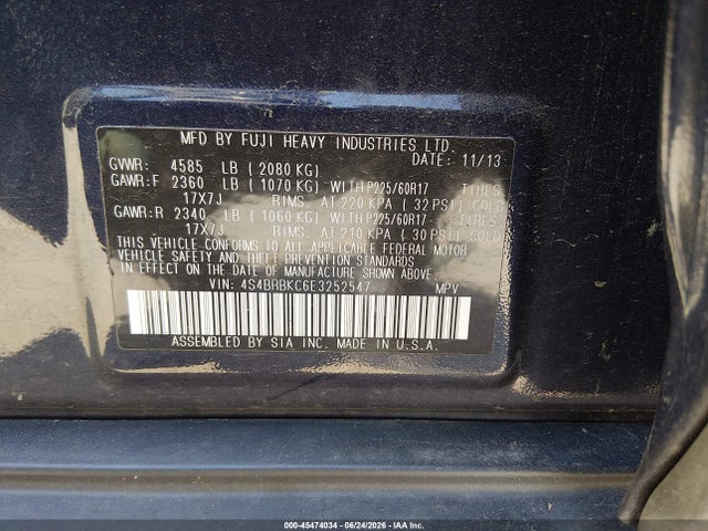Продажа на аукционе авто 2014 Subaru Outback 2.5i Limited, vin: 4S4BRBKC6E3252547, номер лота: 45474034