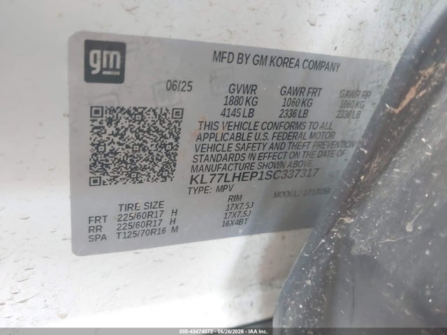 KL77LHEP1SC337317 Chevrolet Trax Fwd Lt