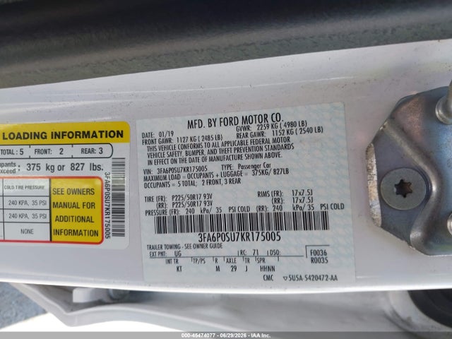 Ford Fusion Energi Titanium 2019 3FA6P0SU7KR175005 Image 9