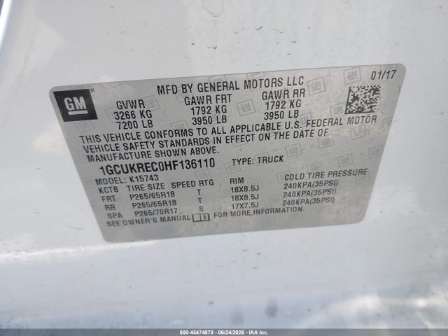 1GCUKREC0HF136110 Chevrolet Silverado 1500 Lt