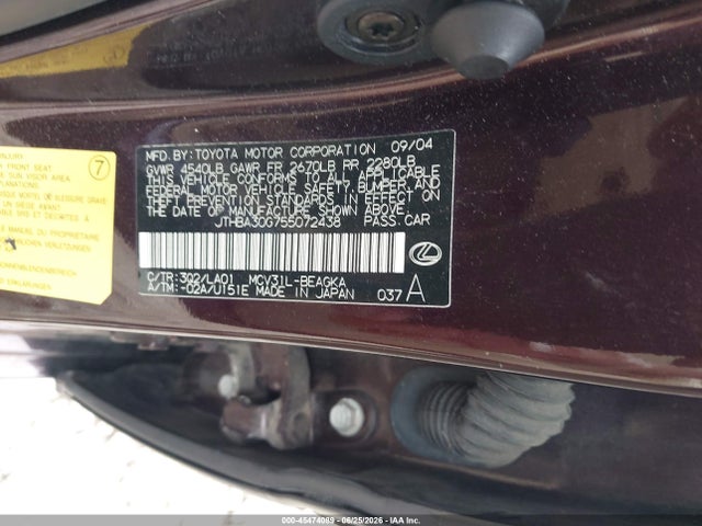 Aukcja sprzedaży 2005 Lexus Es 330, vin: JTHBA30G755072438, numer aukcji: 45474089