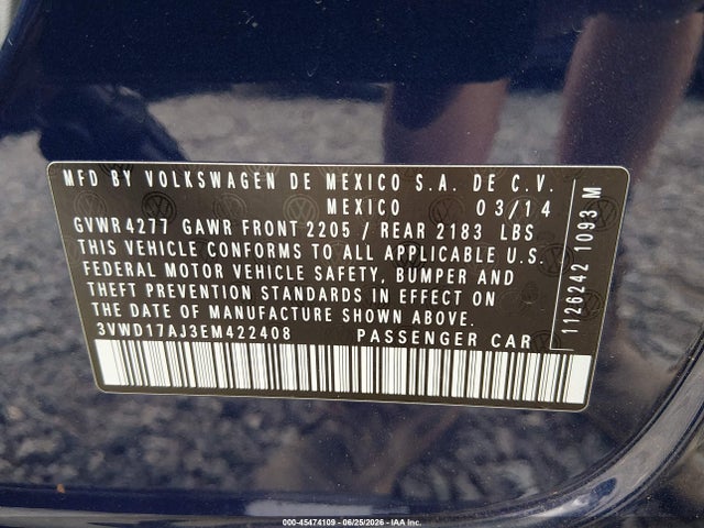 3VWD17AJ3EM422408 Volkswagen Jetta 1.8t Se