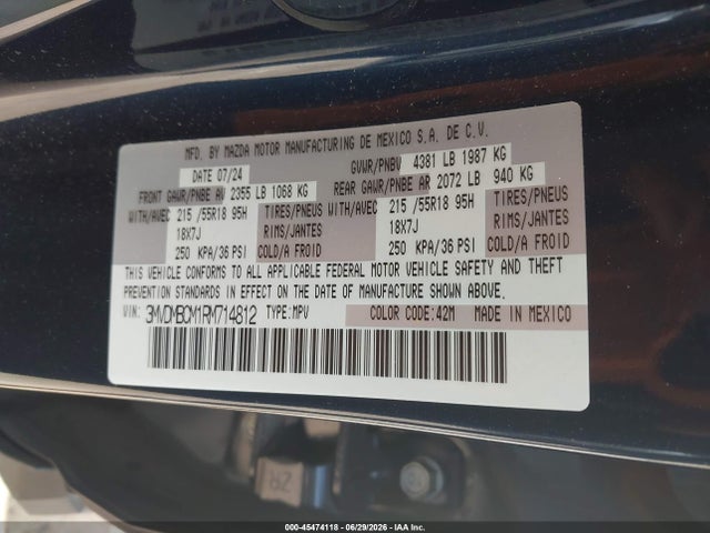 45474118 :رقم المزاد ، 3MVDMBCM1RM714812 vin ، 2024 Mazda Cx-30 2.5 S Preferred Package مزاد بيع
