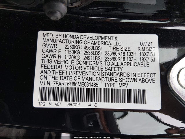 7FART6H86ME031485 Honda Cr-v Hybrid Ex-l