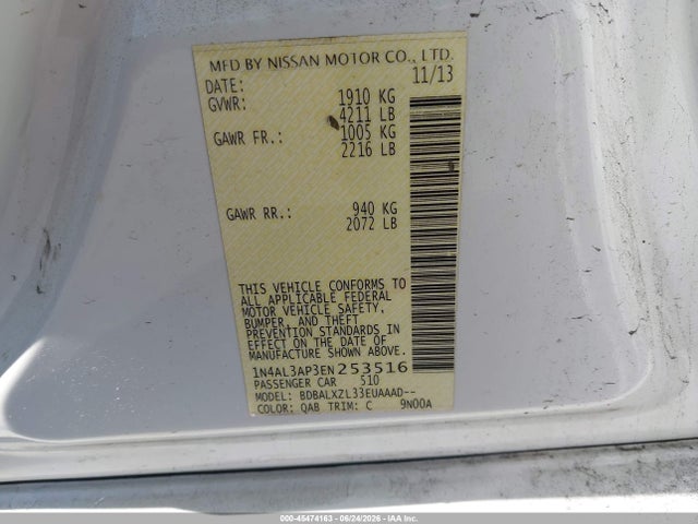 1N4AL3AP3EN253516 Nissan Altima 2.5/2.5 S/2.5 Sl/2.5 Sv