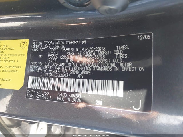 Aukcja sprzedaży 2007 Lexus Rx 350, vin: JTJGK31UX70009467, numer aukcji: 45474180