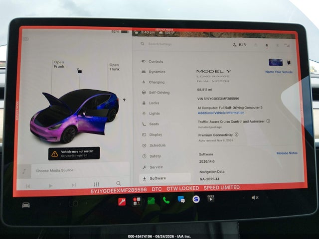 45474196 :رقم المزاد ، 5YJYGDEEXMF285596 vin ، 2021 Tesla Model Y Long Range Dual Motor All-wheel Drive مزاد بيع