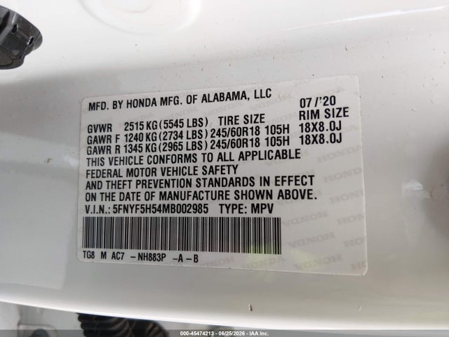Honda Pilot 2wd Ex-l 2021 5FNYF5H54MB002985 Image 9
