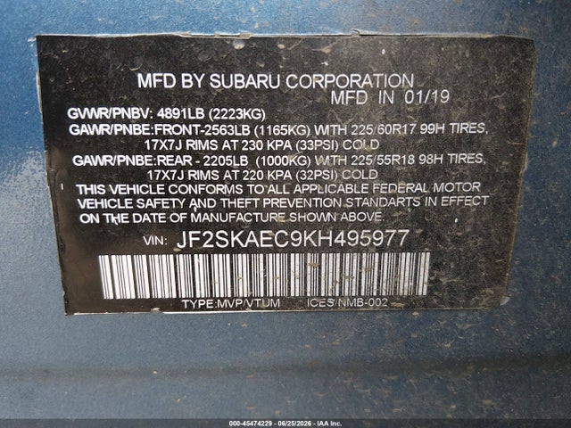 Subaru Forester Premium 2019 JF2SKAEC9KH495977 Image 9