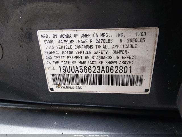 Aukcja sprzedaży 2003 Acura Tl 3.2, vin: 19UUA56623A062801, numer aukcji: 45474327