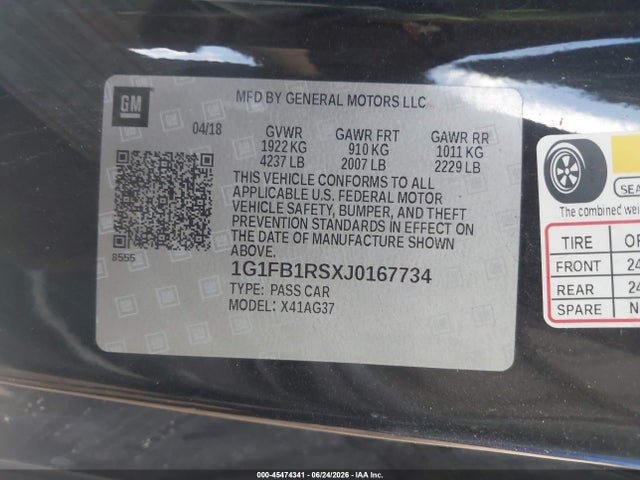 Chevrolet Camaro 1lt 2018 1G1FB1RSXJ0167734 Image 9